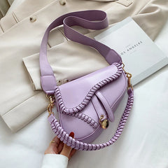 Casual Saddle Women Bag with Hasp Zipper and Lock Ornament