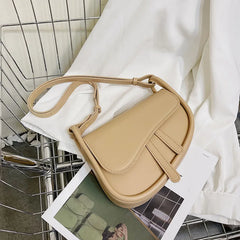 Casual Saddle Shoulder Bag with Hasp Zipper, PU Material