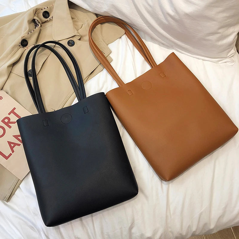 Women's High PU Leather Tote Bag Stylish Shoulder Handbag