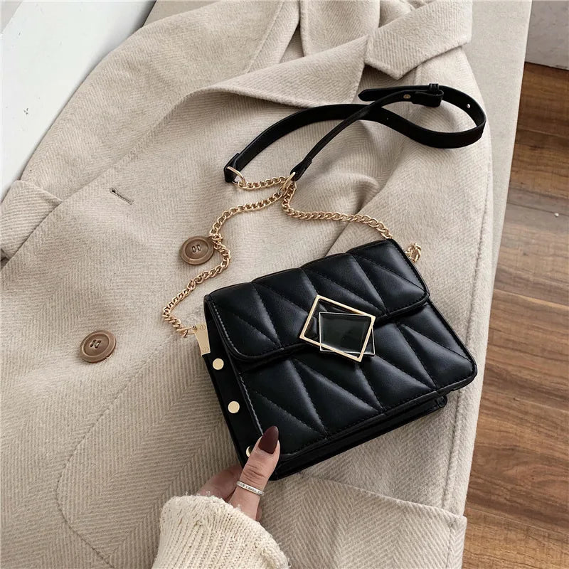 Small Square Shoulder Bag Women's Handbag Tassel Chain High-Quality PU Leather