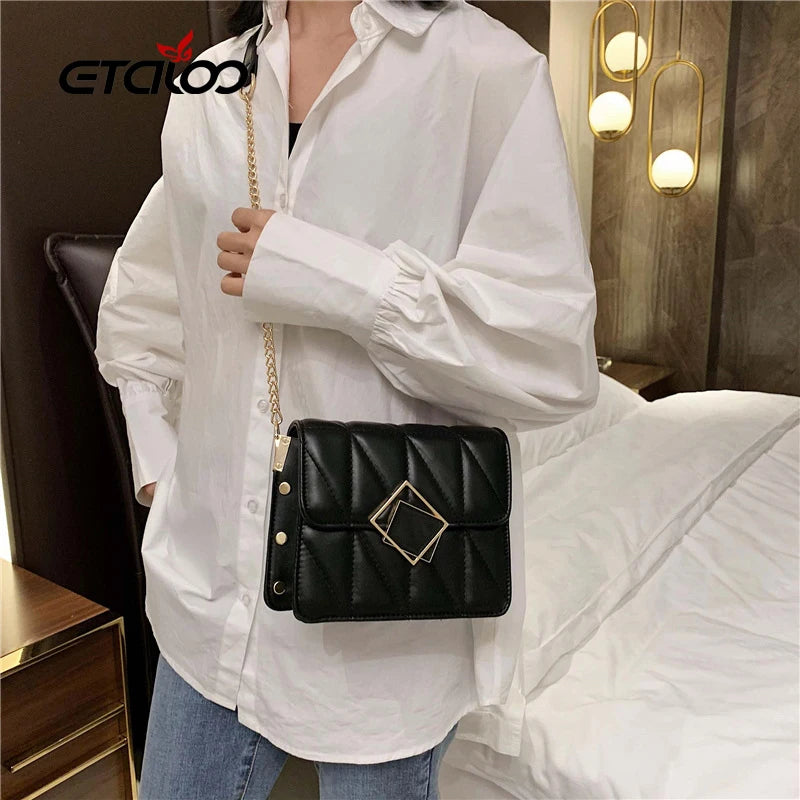Small Square Shoulder Bag Women's Handbag Tassel Chain High-Quality PU Leather