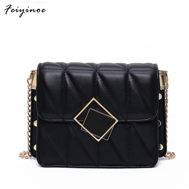 Small Square Shoulder Bag Women's Handbag Tassel Chain High-Quality PU Leather