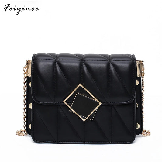 Small Square Shoulder Bag Women's Handbag Tassel Chain High-Quality PU Leather