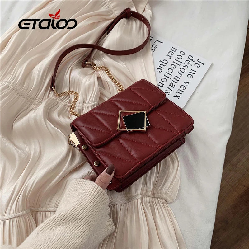Small Square Shoulder Bag Women's Handbag Tassel Chain High-Quality PU Leather