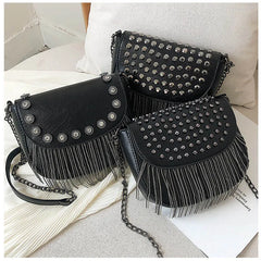 Tassel Shoulder Bag Retro Rivet Women Crossbody Bag