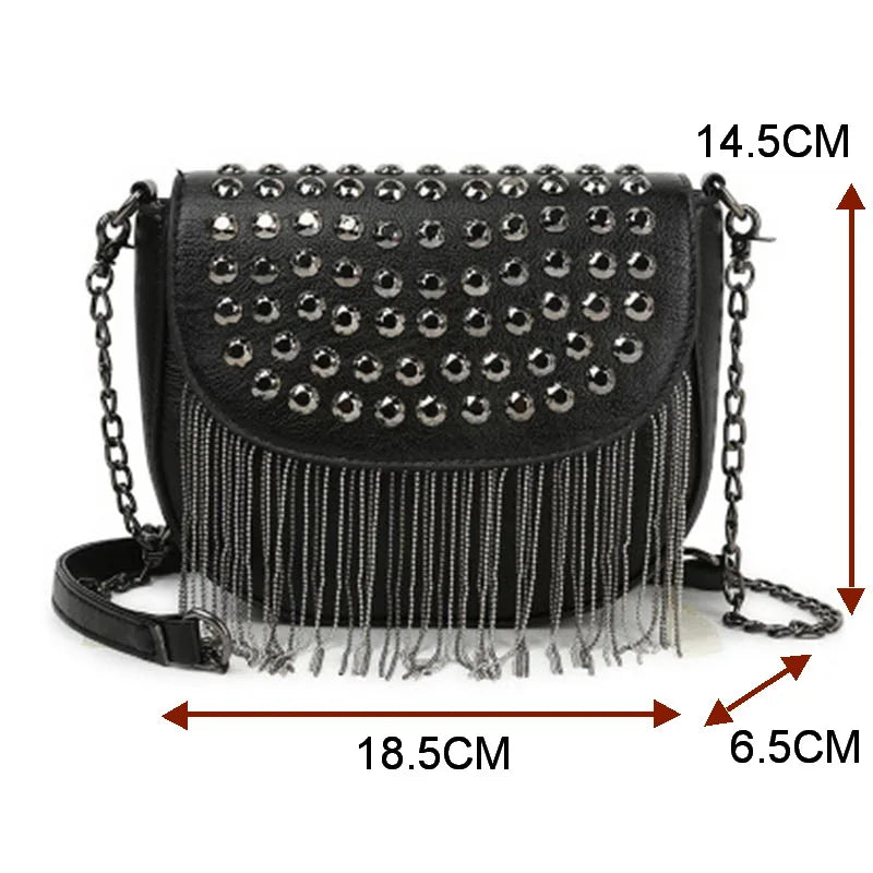 Tassel Shoulder Bag Retro Rivet Women Crossbody Bag