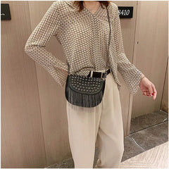 Tassel Shoulder Bag Retro Rivet Women Crossbody Bag
