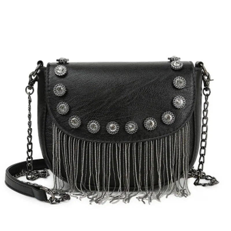 Tassel Shoulder Bag Retro Rivet Women Crossbody Bag