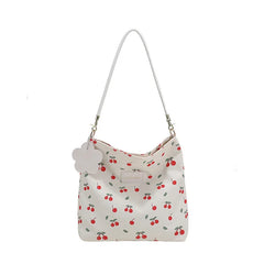 Cherry Pattern Canvas Shoulder Bag Large Capacity Casual Tote