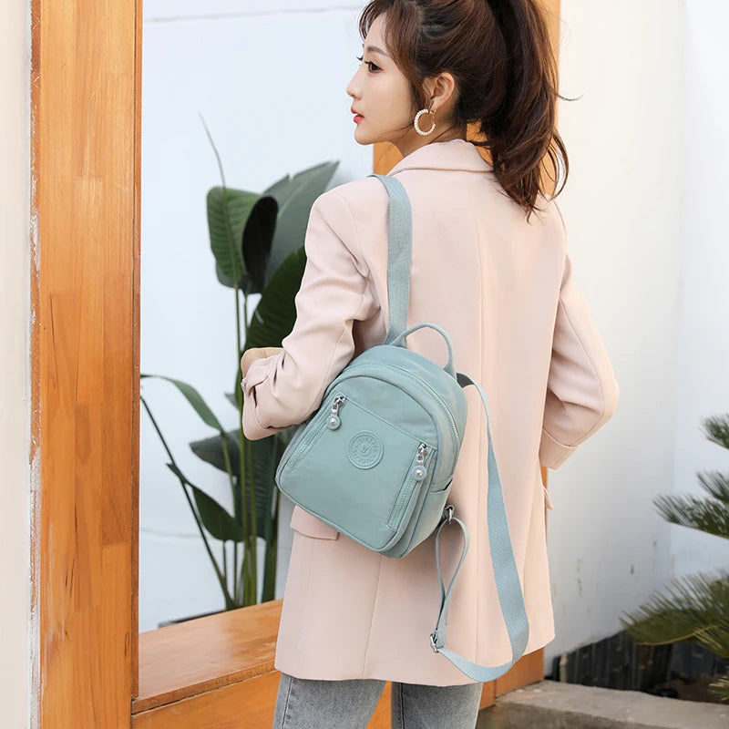 Waterproof Nylon Woman Backpack Soft Solid Multi-Pocket Travel Bag