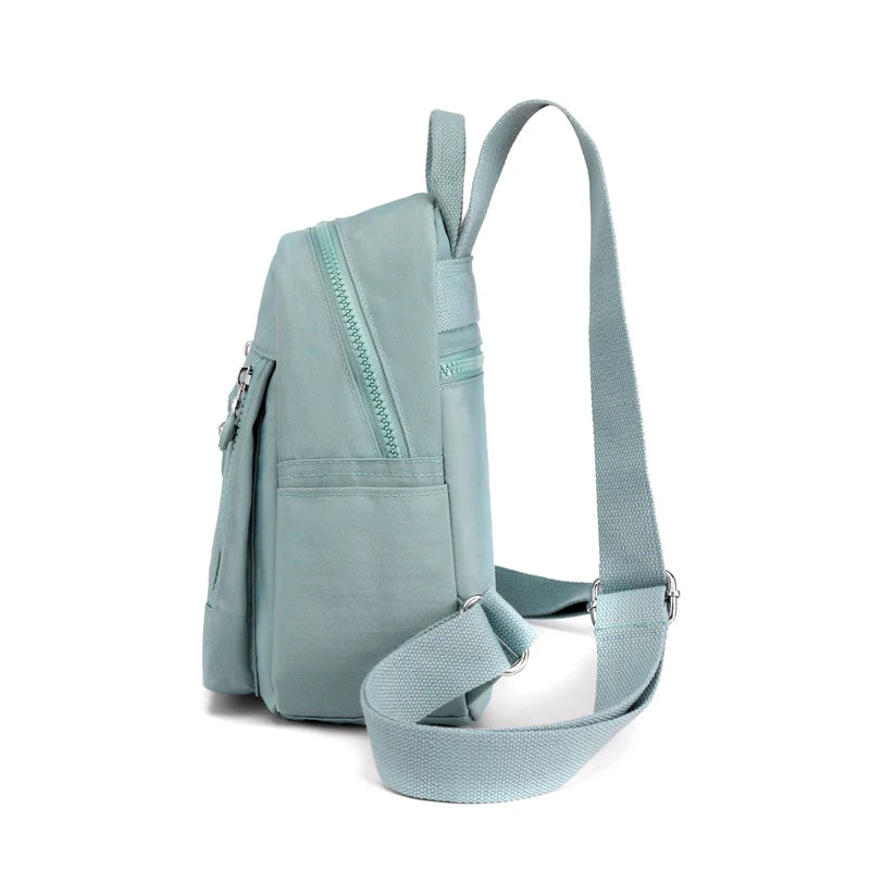 Waterproof Nylon Woman Backpack Soft Solid Multi-Pocket Travel Bag