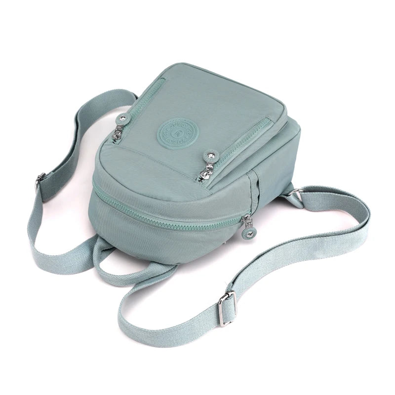 Waterproof Nylon Woman Backpack Soft Solid Multi-Pocket Travel Bag