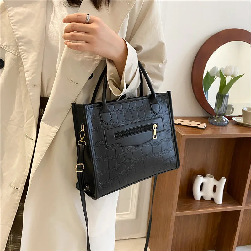 Retro Stone Pattern Shoulder Bags Solid Tote Crossbody Bags Casual Bags