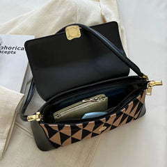 Women PU Leather Checkered Crossbody Bags Brown