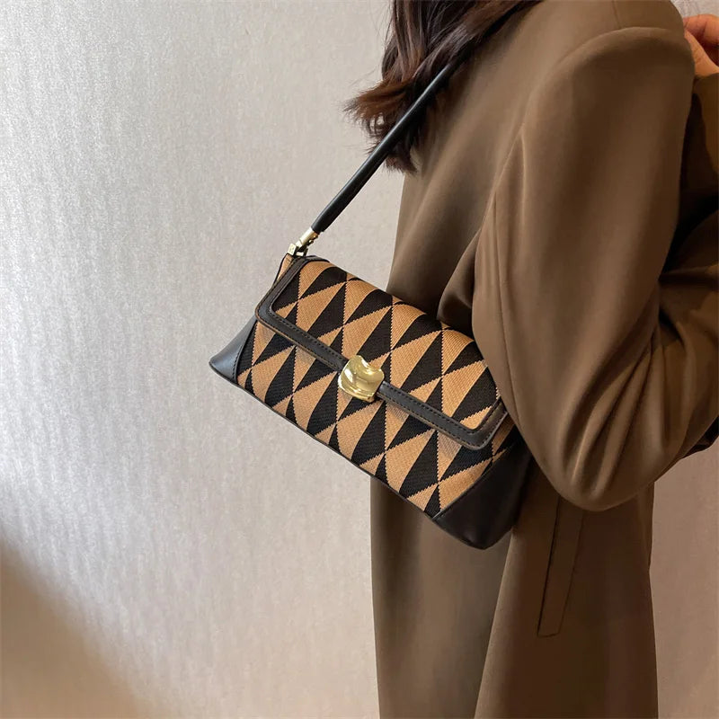 Women PU Leather Checkered Crossbody Bags Brown