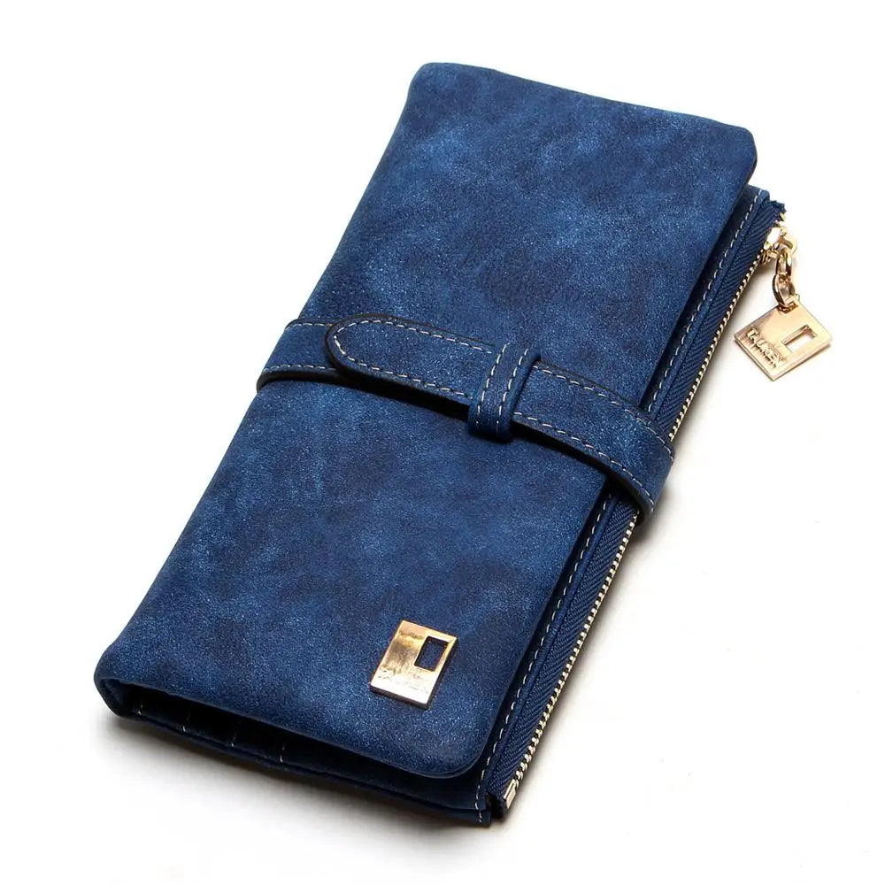 Women Wallets Nubuck Leather Zipper Long Purse Vintage Frosted