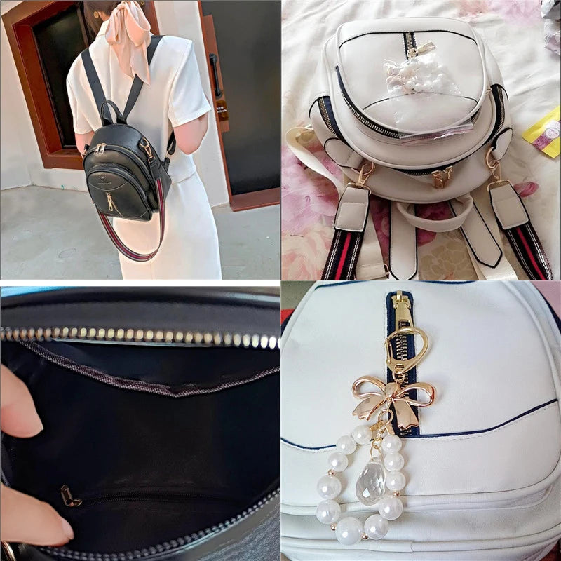 Women's PU Leather Backpack Casual Ladies Shoulder Bag Small Schoolbag