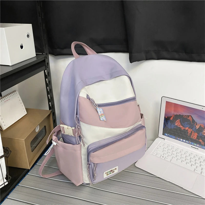 Contrast Waterproof Nylon Travel Backpack for Women