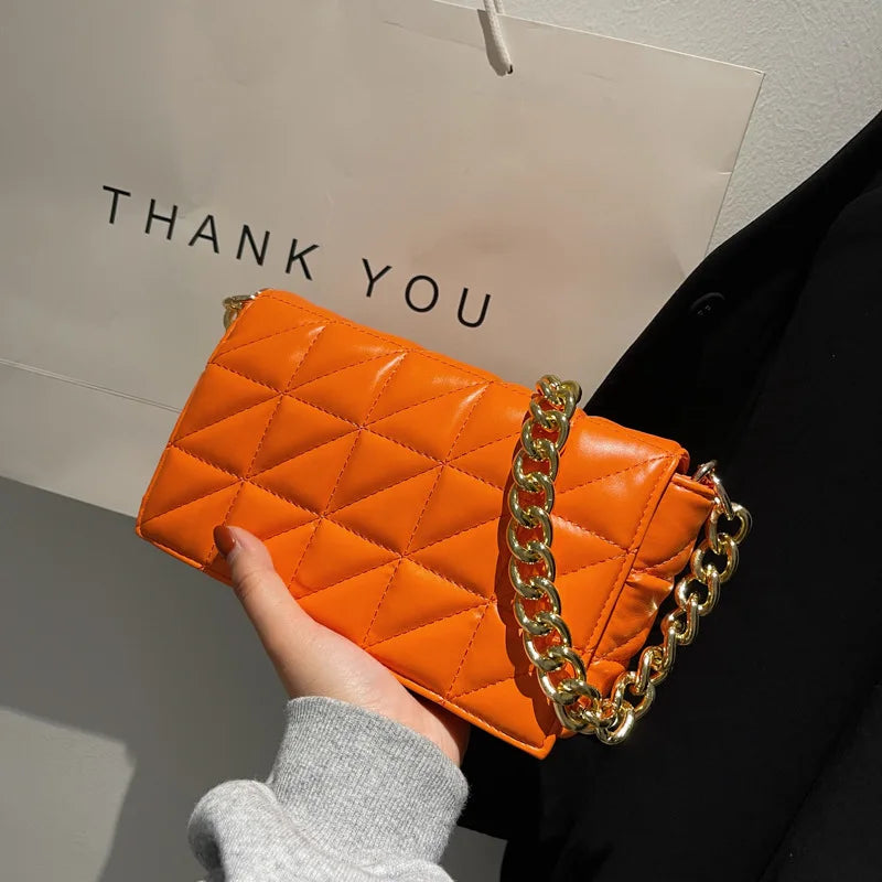 Women's Chain Lattice Shoulder Bag PU Material 6 Colors
