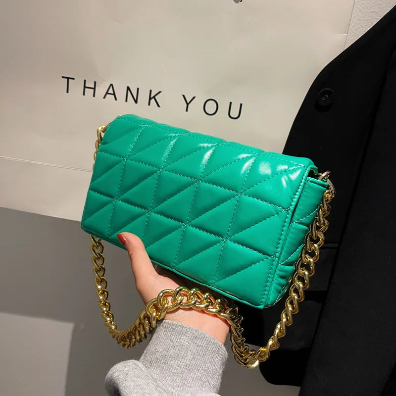Women's Chain Lattice Shoulder Bag PU Material 6 Colors