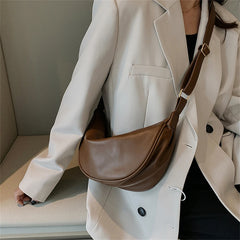 Women's Soft Leather Shoulder Messenger Hobo Bag Wild Feamel Half Moon Purse