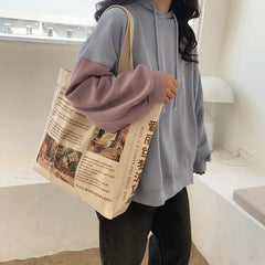 Vintage Style Oil Painting Pattern Large Canvas Shoulder Bag
