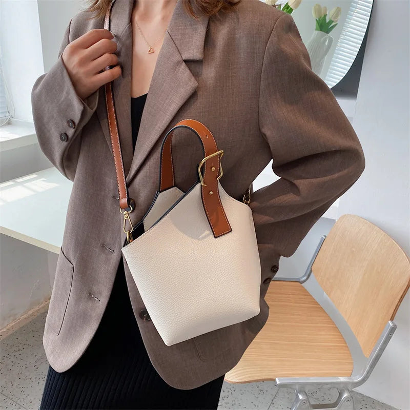 Women's Shoulder Messenger Bag Large Capacity Tote Bucket Bag