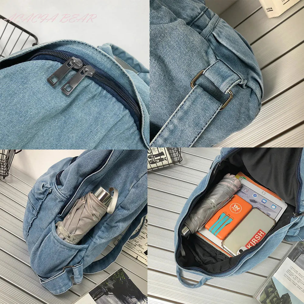 Mini Denim Backpack Women Students Bag Girl School Youth Rucksack