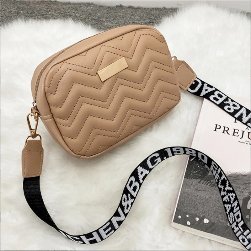 Khaki Embroidery Shoulder Bag Thread Small Square Mini Crossbody Bag