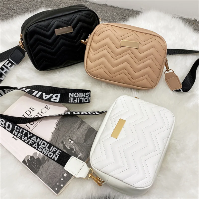 Khaki Embroidery Shoulder Bag Thread Small Square Mini Crossbody Bag