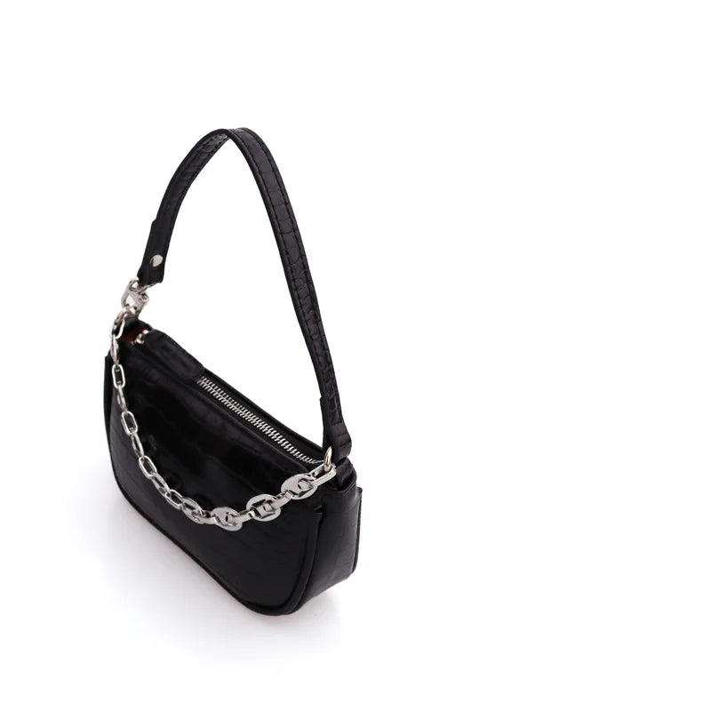French Retro Crocodile Pattern Mini Bag Metal Chain Handbag