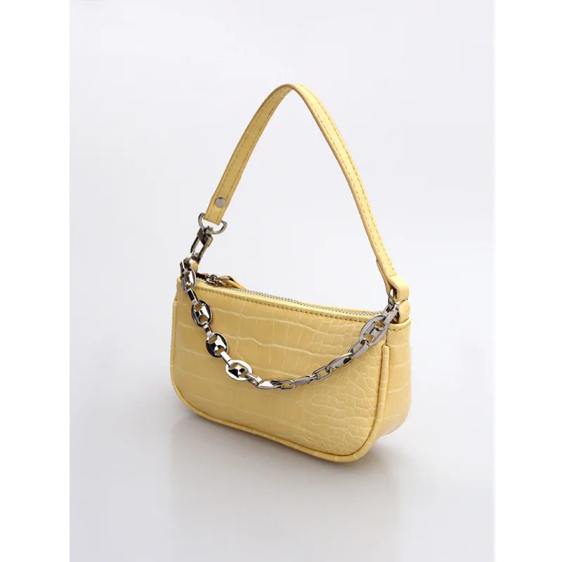 French Retro Crocodile Pattern Mini Bag Metal Chain Handbag