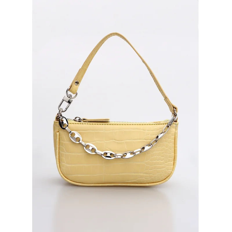 French Retro Crocodile Pattern Mini Bag Metal Chain Handbag