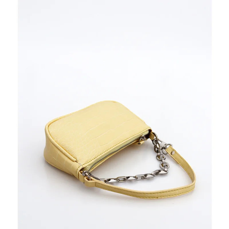 French Retro Crocodile Pattern Mini Bag Metal Chain Handbag