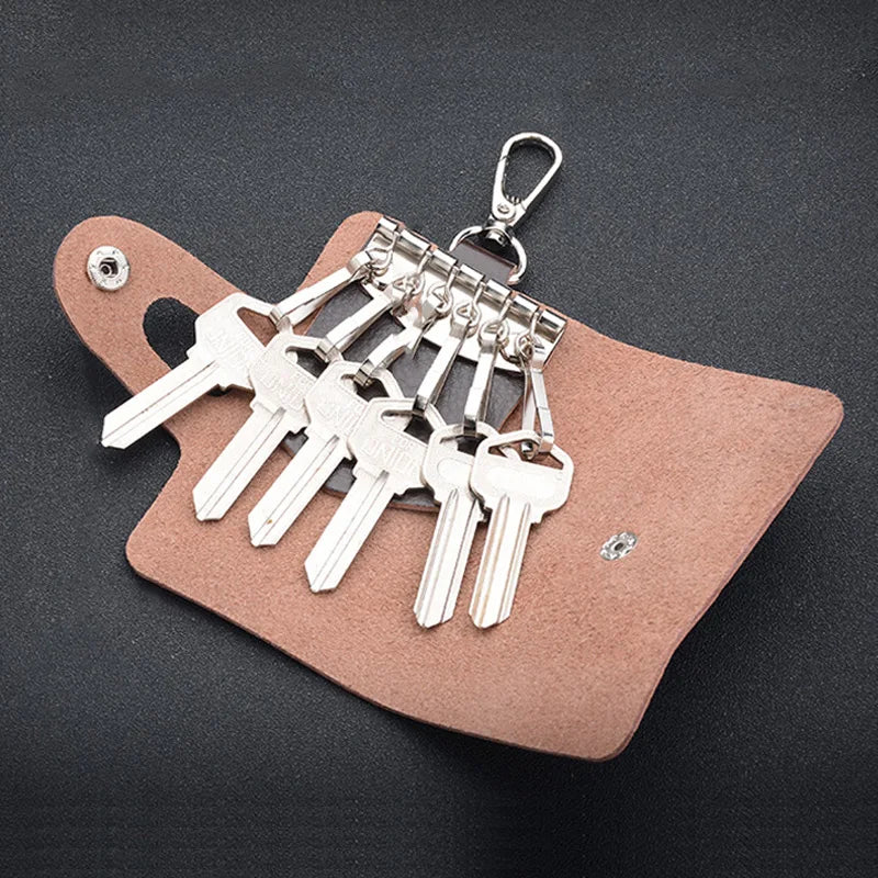 Leather Keychain Men Women Key Holder Organizer Pouch Cow Split Car Long Key Bag