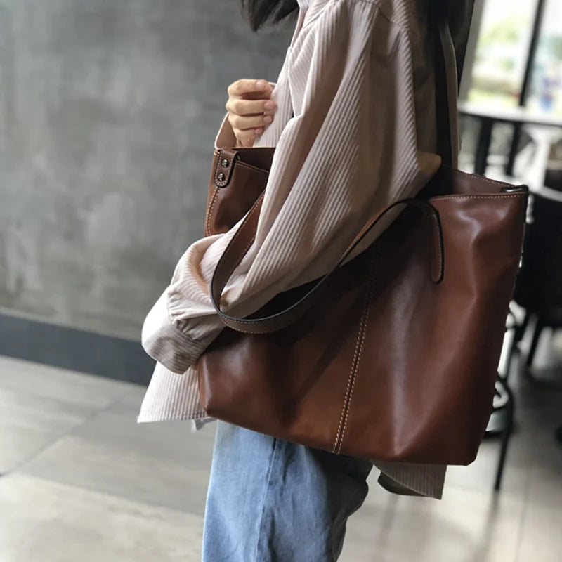 Women's Leather Shoulder Bag Large Capacity Tote
