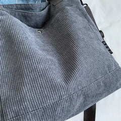 Solid Women Shoulder Bag Corduroy Tote Bag With Front Pocket