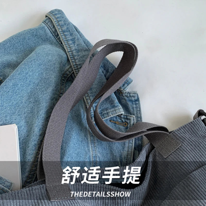 Solid Women Shoulder Bag Corduroy Tote Bag With Front Pocket