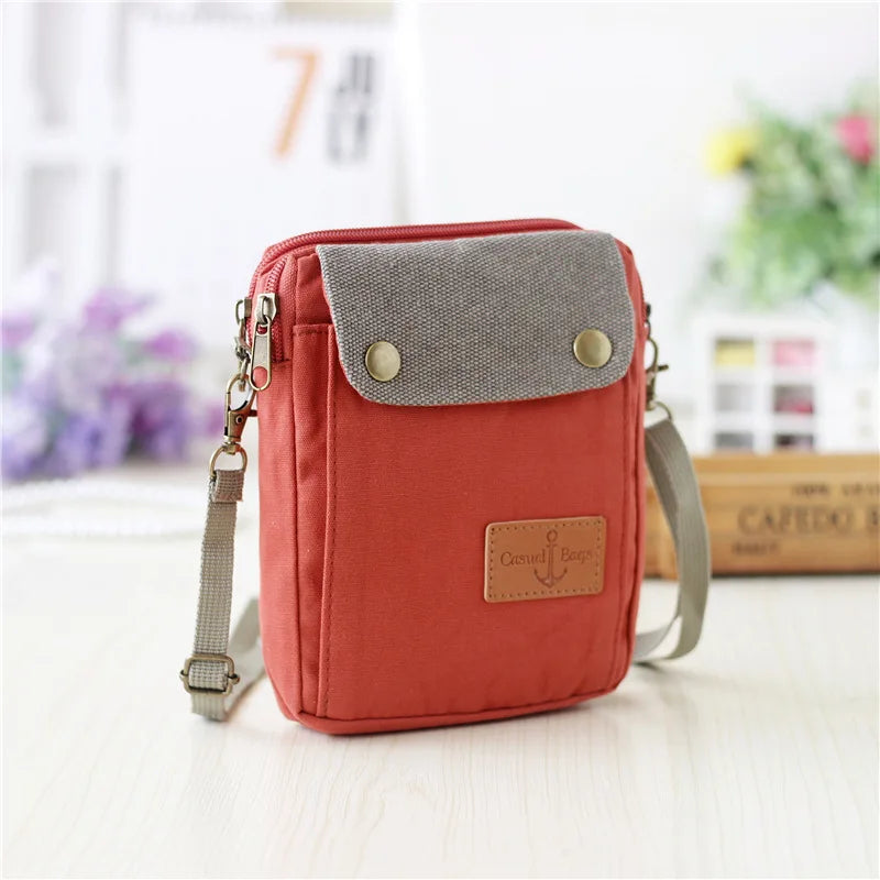 Girls Canvas Messenger Bag Small Mobile Phone Bag Casual Female Shoulder Bag