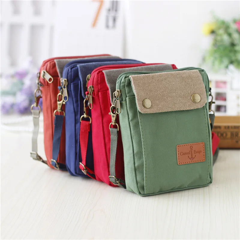 Girls Canvas Messenger Bag Small Mobile Phone Bag Casual Female Shoulder Bag