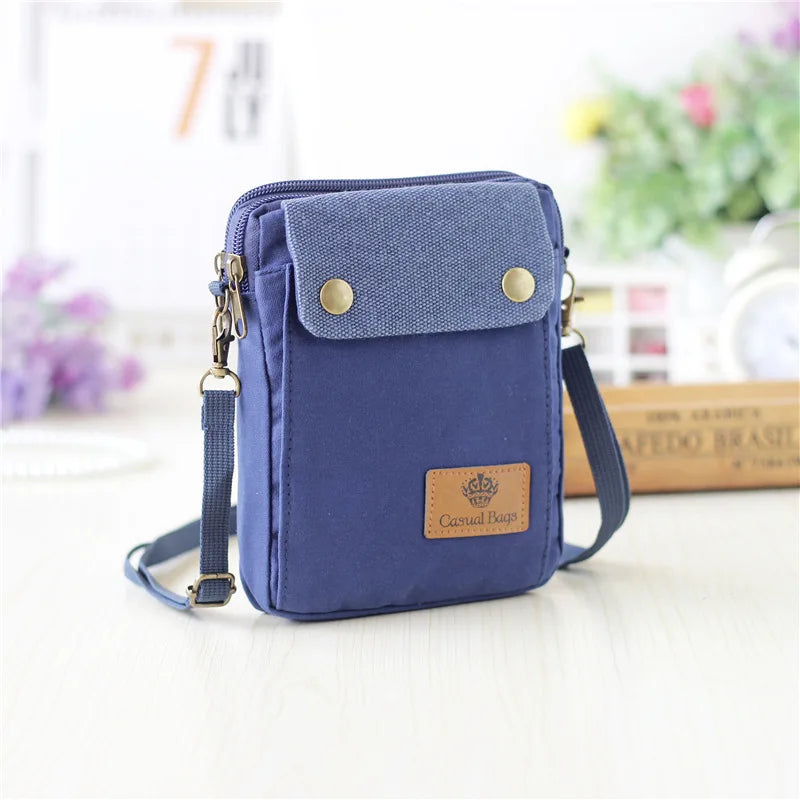 Girls Canvas Messenger Bag Small Mobile Phone Bag Casual Female Shoulder Bag