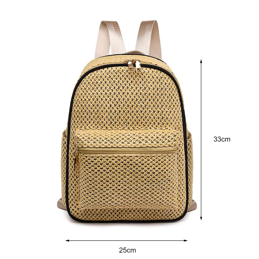 Women's Summer Straw Backpack Boho Beach School Bag