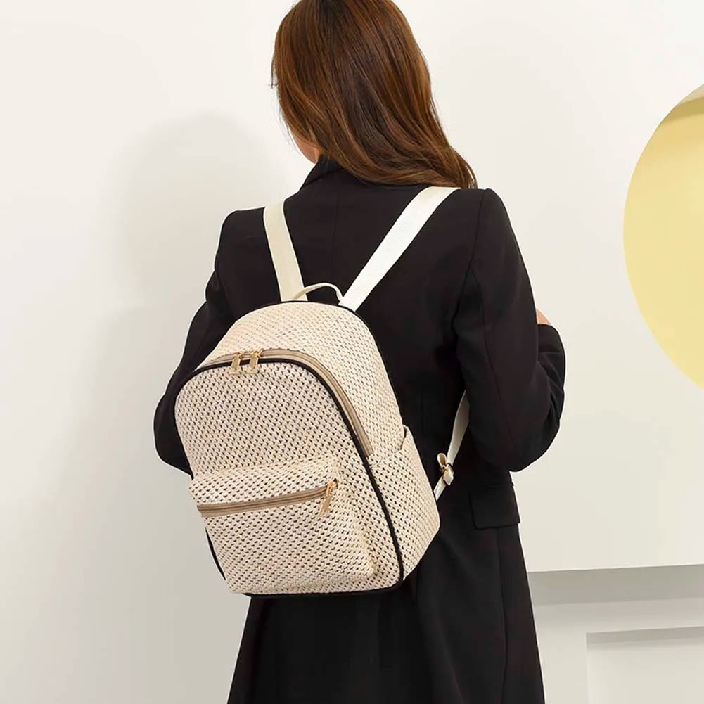 Women's Summer Straw Backpack Boho Beach School Bag