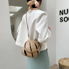 Women's Hollow Out Leather Crossbody Bucket Bag