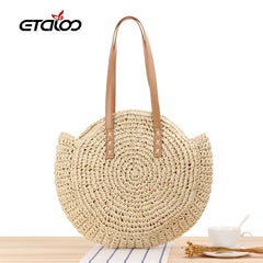 Half-Round Rattan Woven Straw Bag Crossbody Beach Handbag