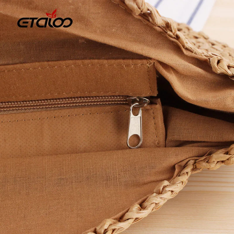 Half-Round Rattan Woven Straw Bag Crossbody Beach Handbag