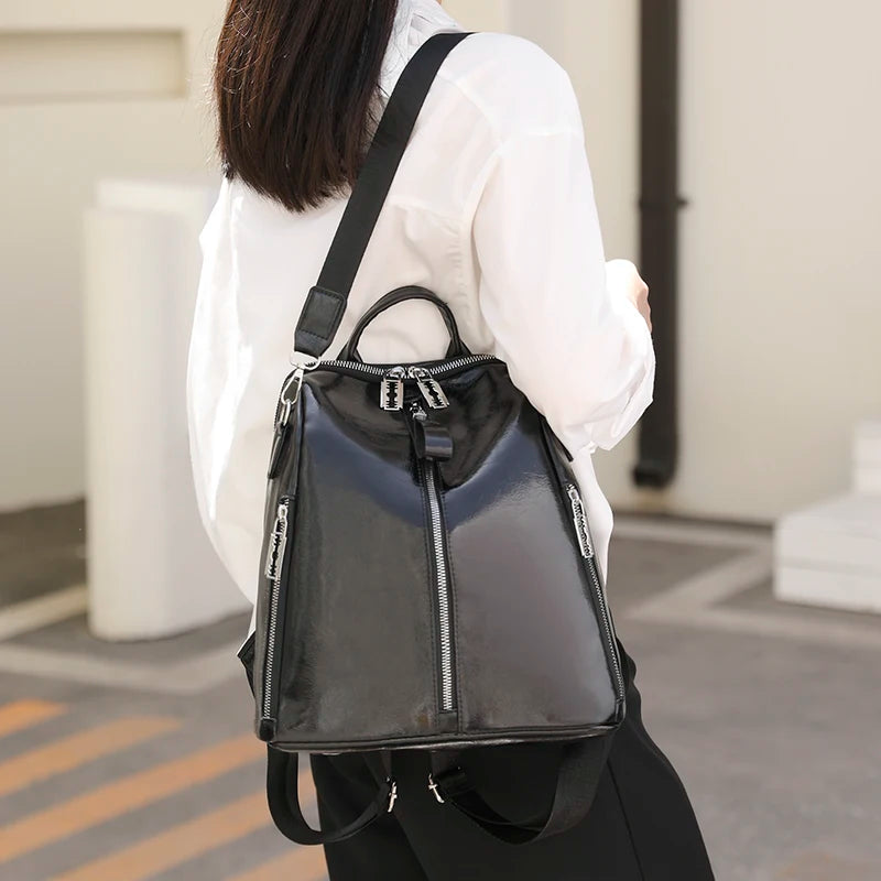 Waterproof PU Backpack Large Capacity School Bag Multifunctional Handbag