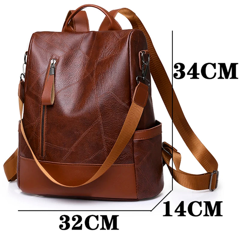 Women's Leather Backpack Large Capacity Anti-Theft Shoulder Bag