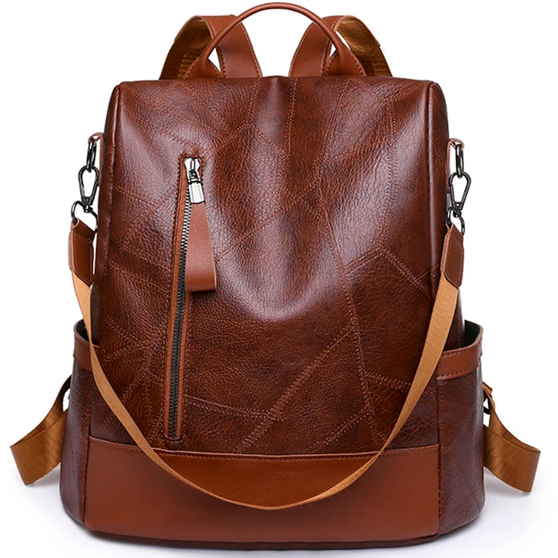 Women's Leather Backpack Large Capacity Anti-Theft Shoulder Bag