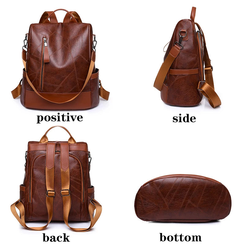 Women's Leather Backpack Large Capacity Anti-Theft Shoulder Bag